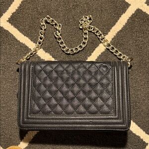Forever 21 Black Quilted Crossbody Bag with Gold Chain
